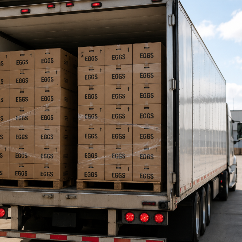 Truck transporting eggs while the CracklessEgg sensor records data