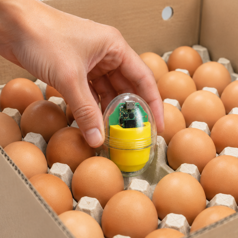 CracklessEgg sensor placed with eggs before transport begins